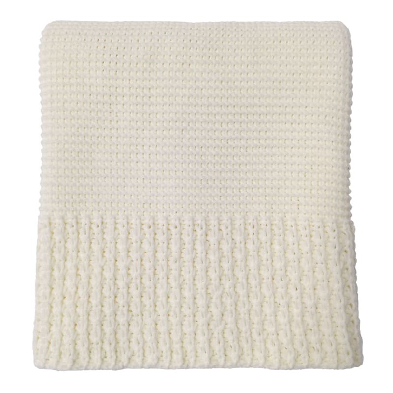 Providence White Edge Knit Chenille Throw Blanket 50x60