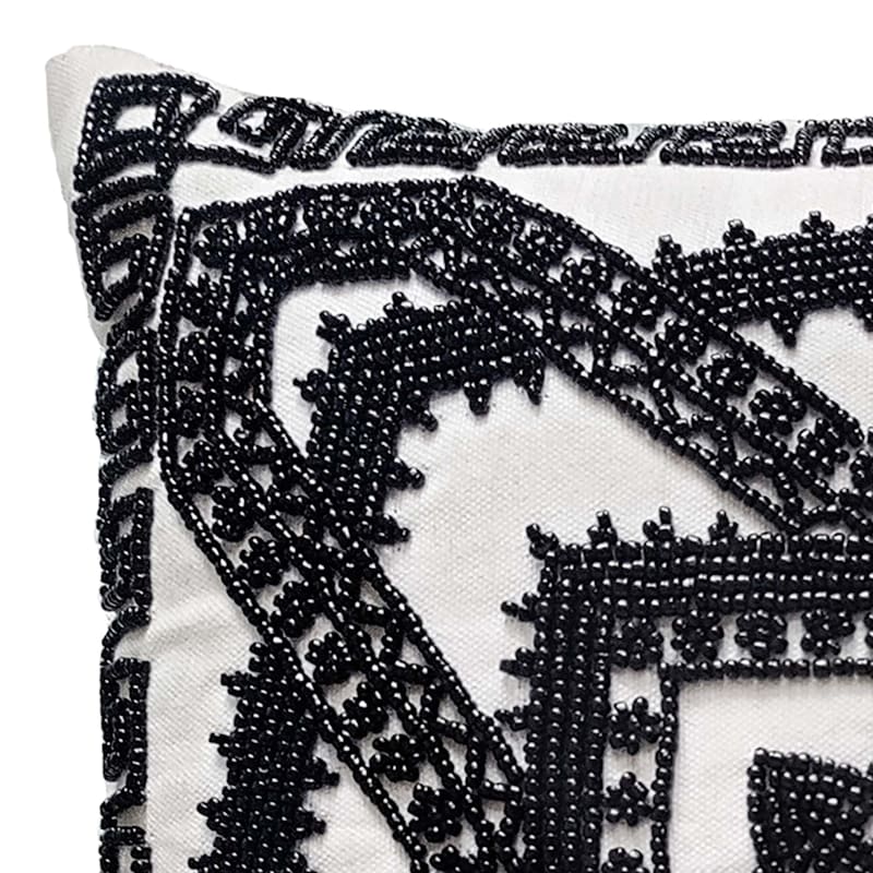 Tracey Boyd White & Black Beaded Throw Pillow, 14"