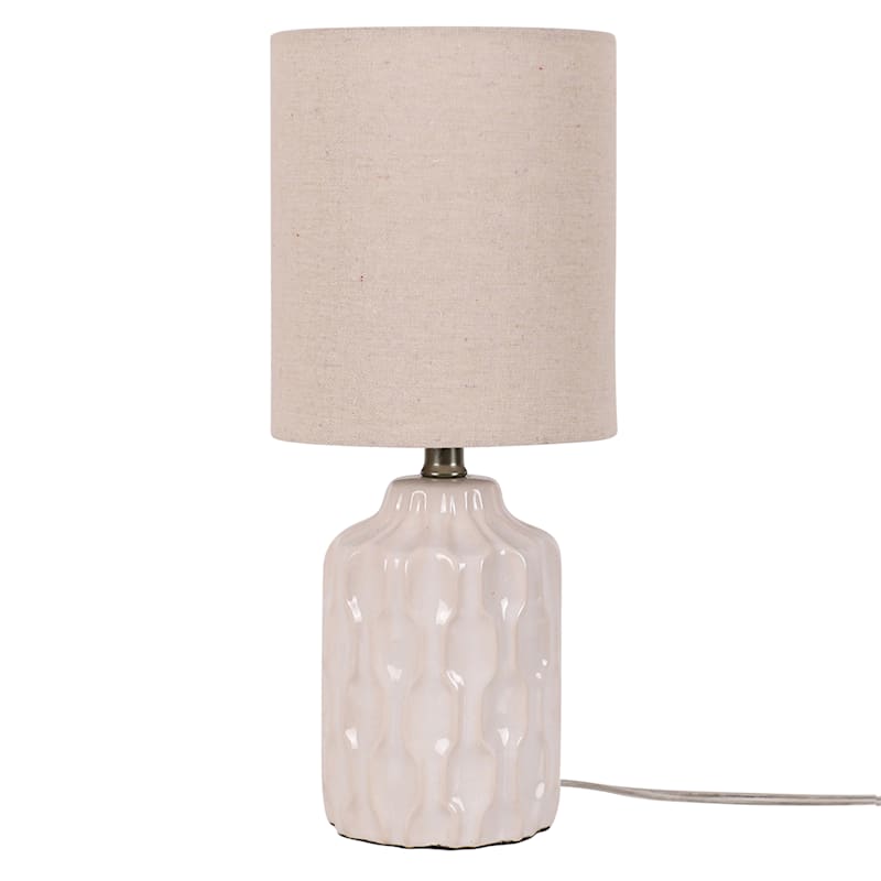 Honeybloom Cream Ceramic Groove Accent Lamp with Shade, 12.8"