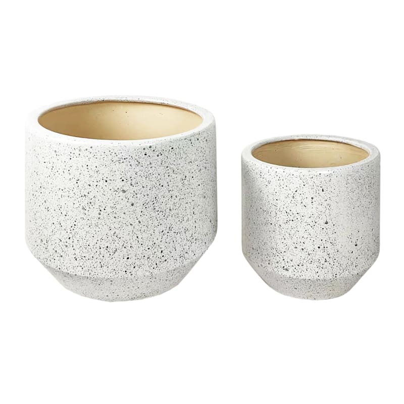 Laila Ali White Speckled Modern Tapered Ceramic Pot, 14"