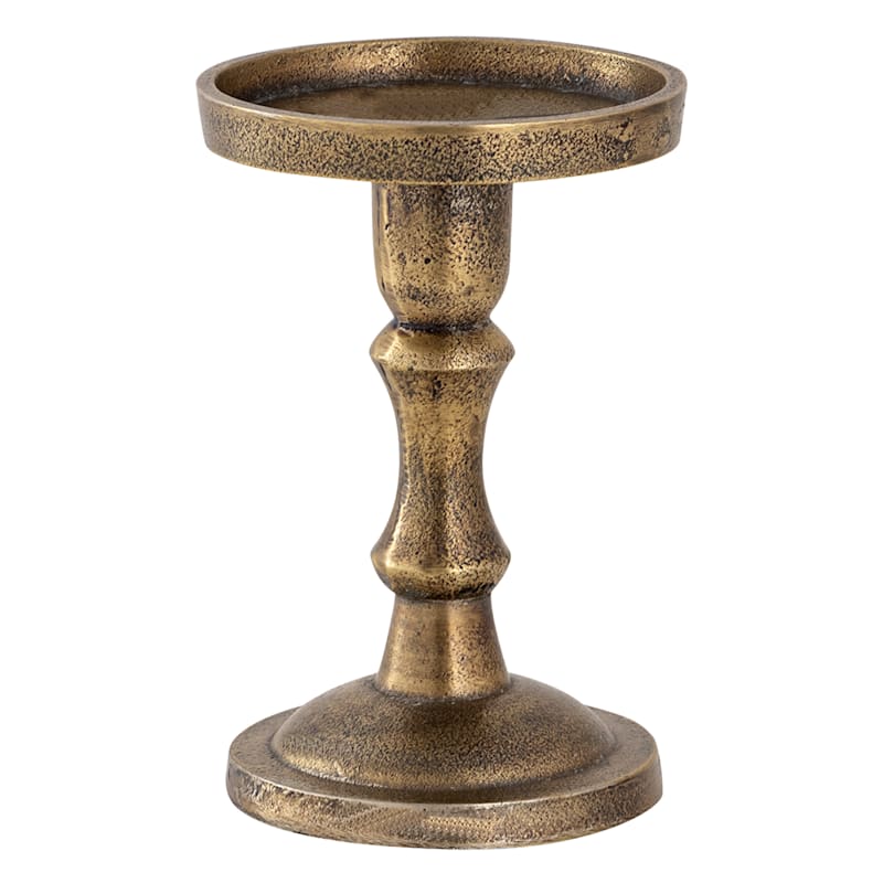 Gold Pillar Candle Holder, 7"
