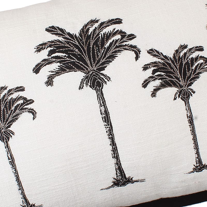 Providence White & Black Palm Tree Embroidered Oblong Throw Pillow, 14x24