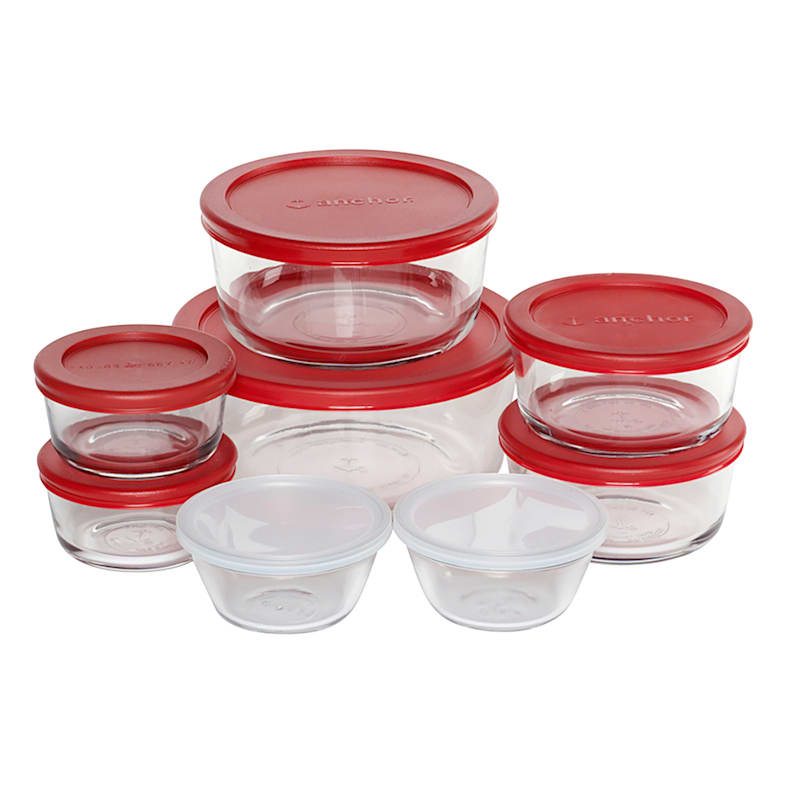 16-Piece Glass Food Storage Container Set, Red