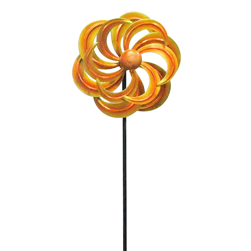 Orange Metal Kinetic Wind Spinner Garden Stake, 36"