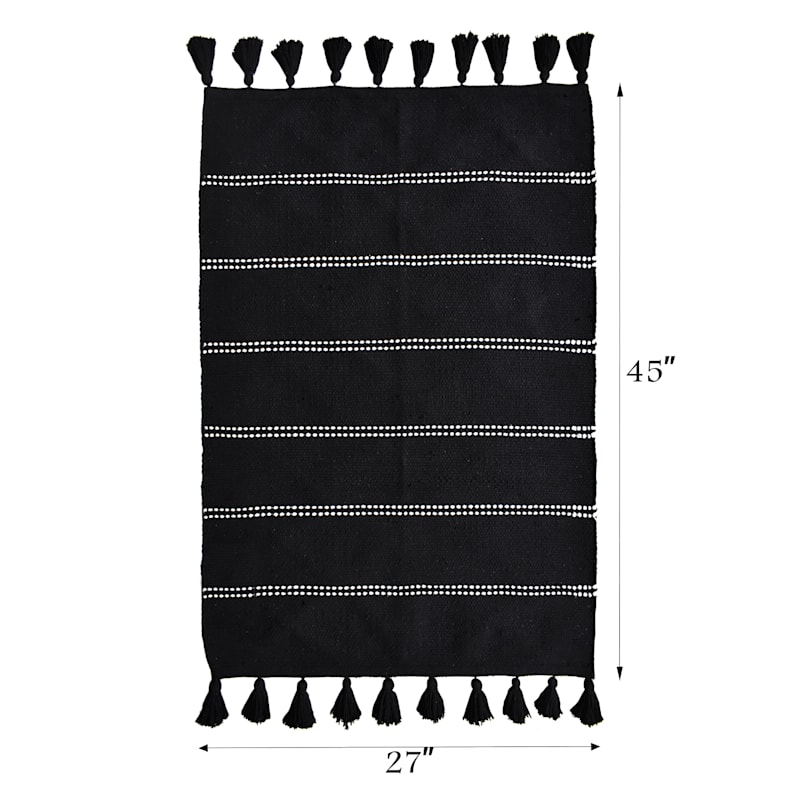 (D582) Honeybloom Black Striped Woven Accent Rug, 2x4