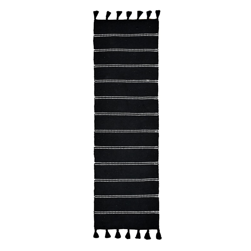 (D582) Honeybloom Woven Black Striped Runner Rug, 2x7
