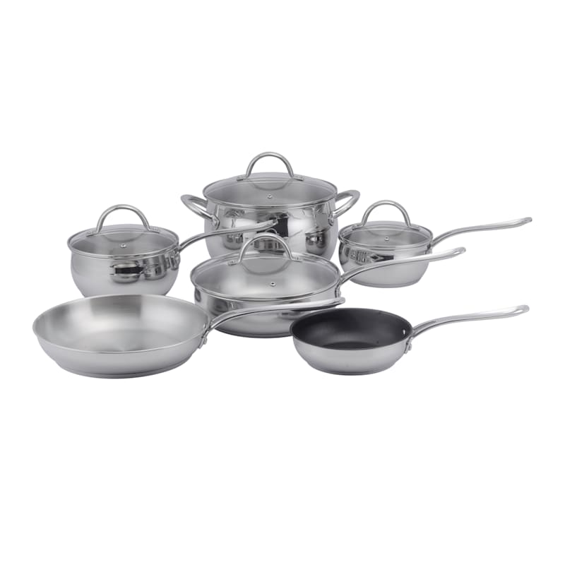 Bistro 10-Piece Stainless Cookware Set, Metallic Sold by at Home