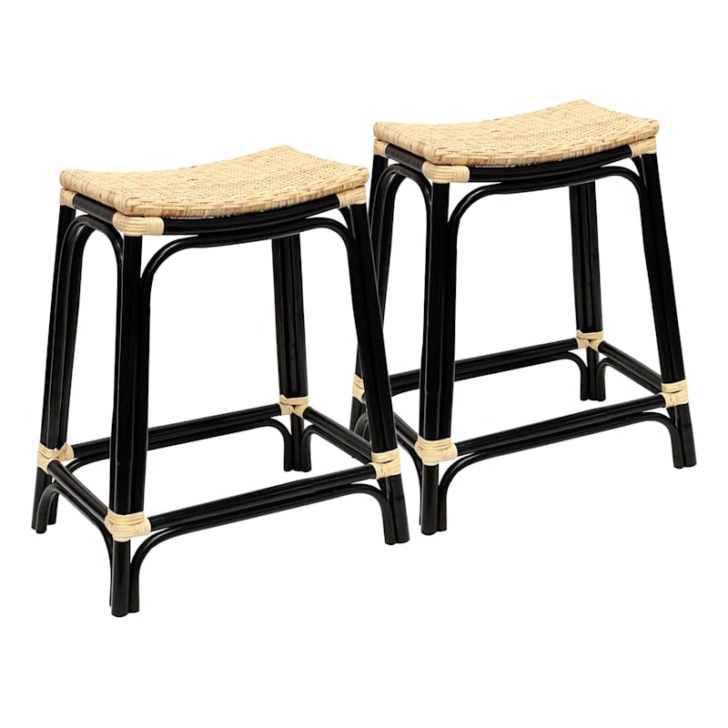 Set of 2 Indah Rattan Counter Stool, Black
