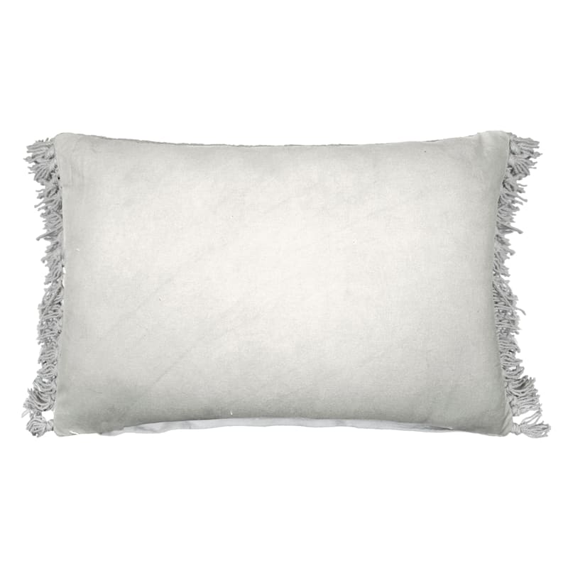 Honeybloom Grey Woven Oblong Throw Pillow with Fringe, 14x20
