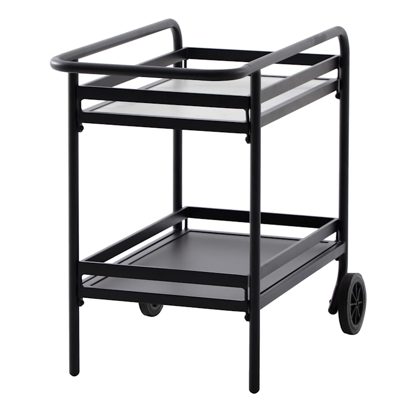 Laila Ali Sydney Black Steel Outdoor Bar Cart with Wheels