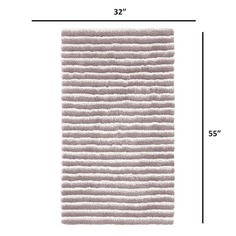 (A368) Microfiber Silver Striped High-Low Accent Rug, 3x5