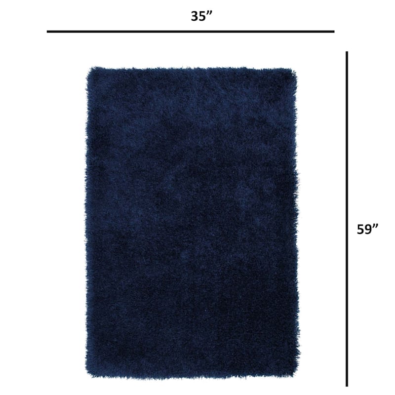 (C58) Mixed Blue Long Pile Shag, 3x5