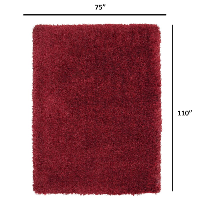 (C24) Plain Red Long Pile Shag, 7x10