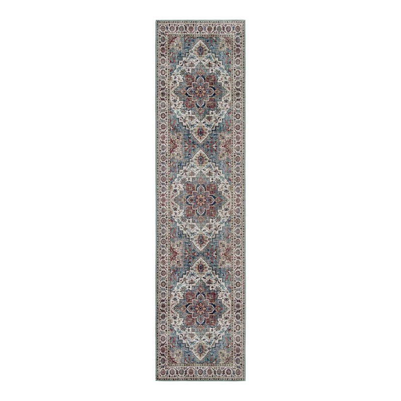 Found & Fable Chenille Printed Vintage Look Blue Medallion Area Rug, 5x7, Sold by at Home