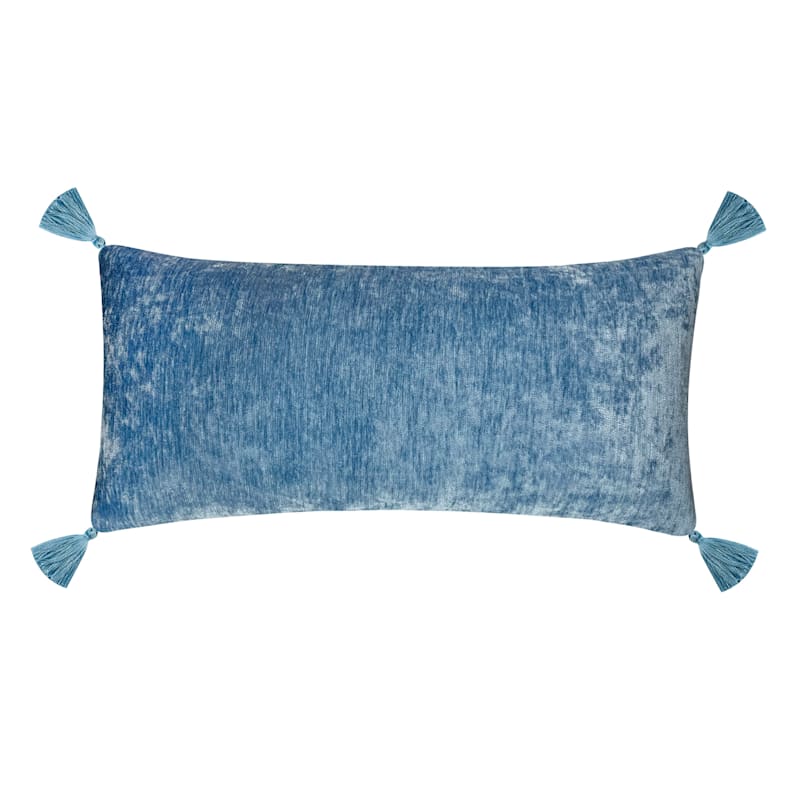 Laila Ali Blue Velvet Tassel Throw Pillow, 12x24