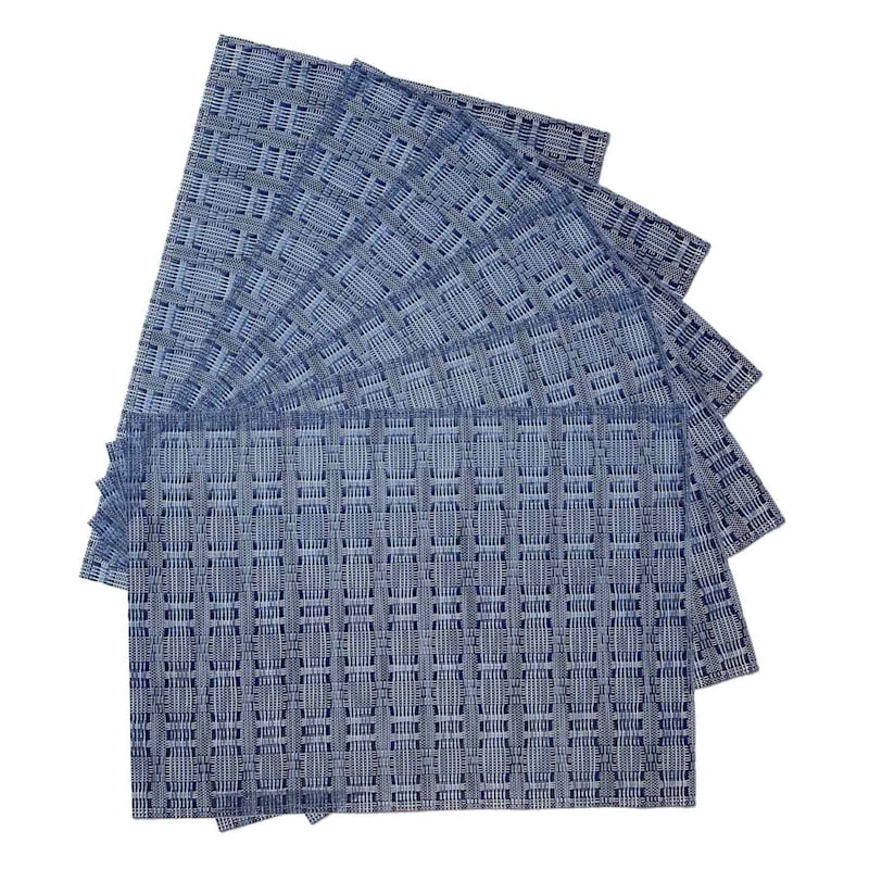 Set of 6 Marquis Blue Woven Vinyl Placemats, 13x18