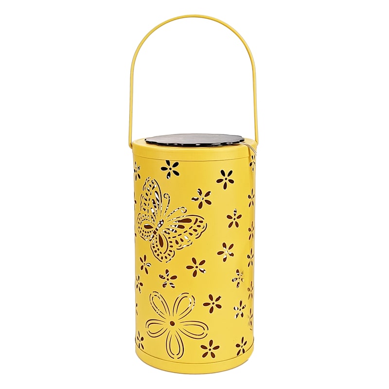 Yellow LED Butterfly Cutout Lantern with Timer, 7.7"