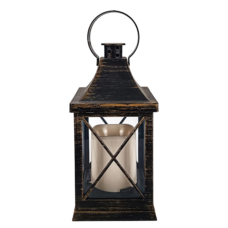Black & Gold Outdoor Lantern with Timer, 10.2"