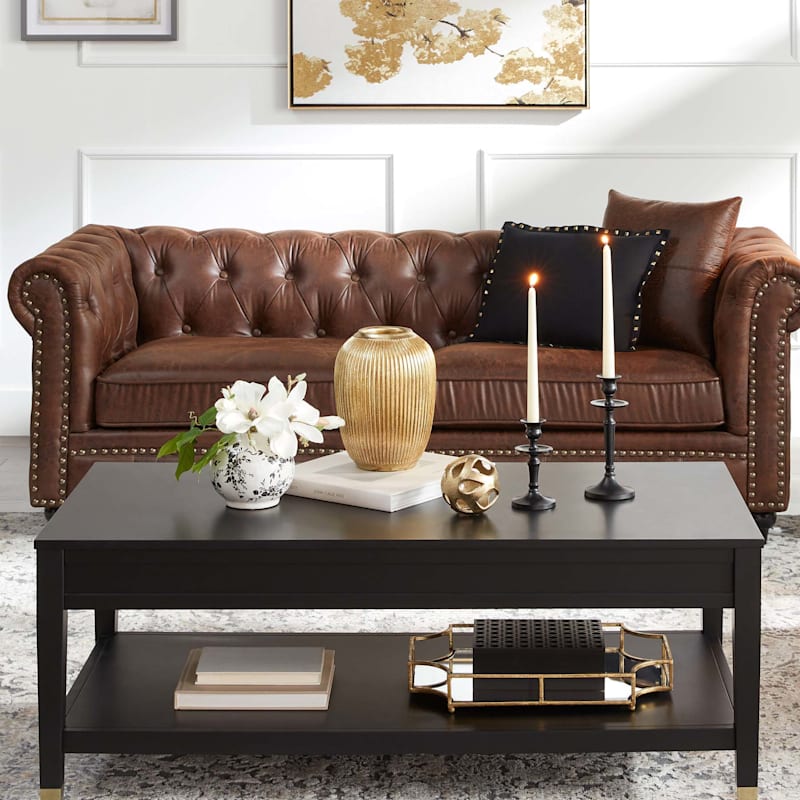 Chesterfield Brown Faux Leather Tufted Sofa, 79"