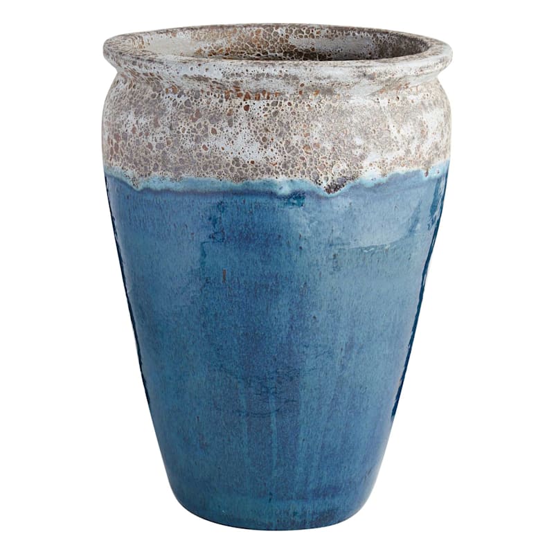 Acadia Ceramic Planter 29.7in. Petrol Blue