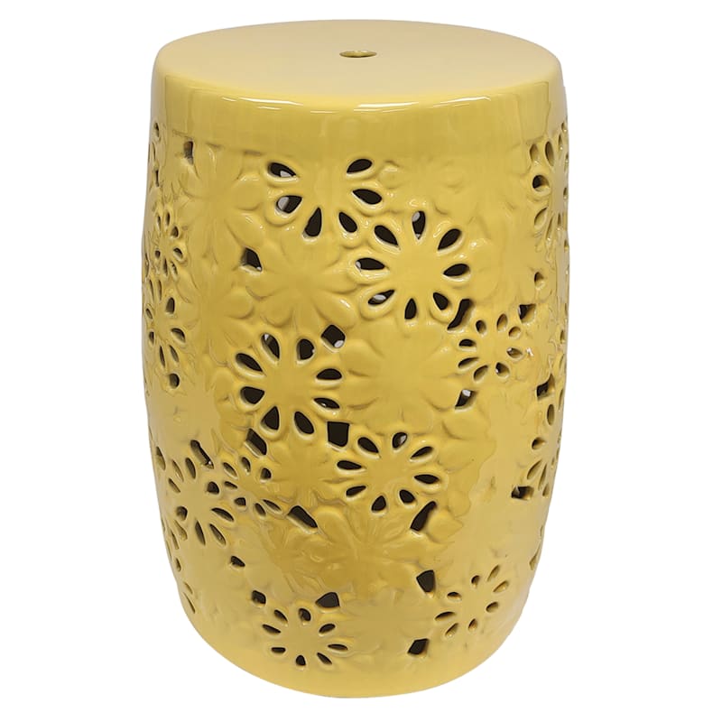 Yellow Floral Ceramic Stand, 17.7"