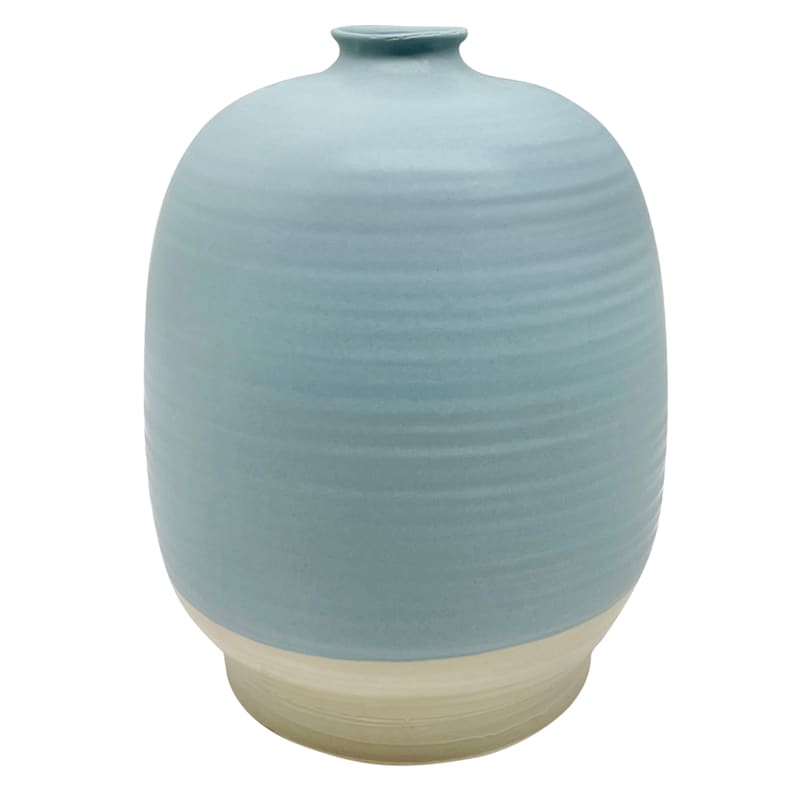 Found & Fable Blue & Tan Wide Bottle Ceramic Vase, 7"