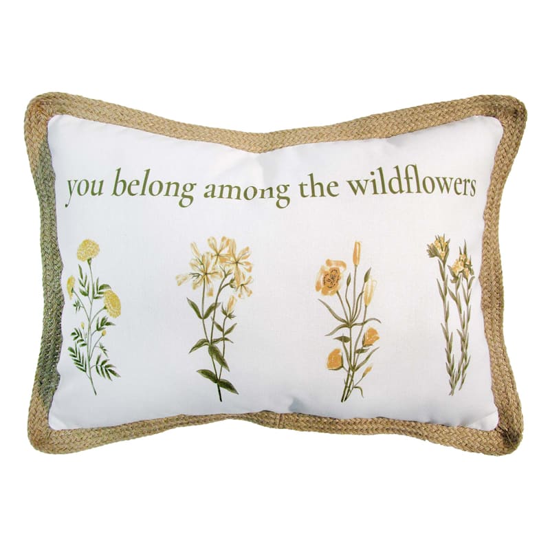 Honeybloom Wildflowers Jute Trim Outdoor Pillow, 14x20