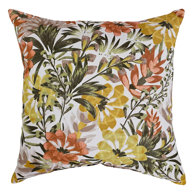 Honeybloom Mohana Marshmallow Floral Square Outdoor Throw Pillow, 16"