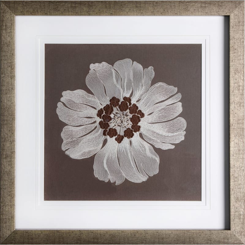 Glass Framed Floral Embroidered Wall Art, 20"