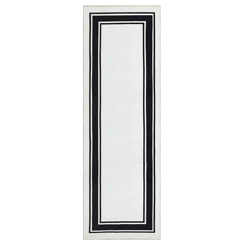 (B842) Providence Noa Black & White Border Washable Runner, 2x6