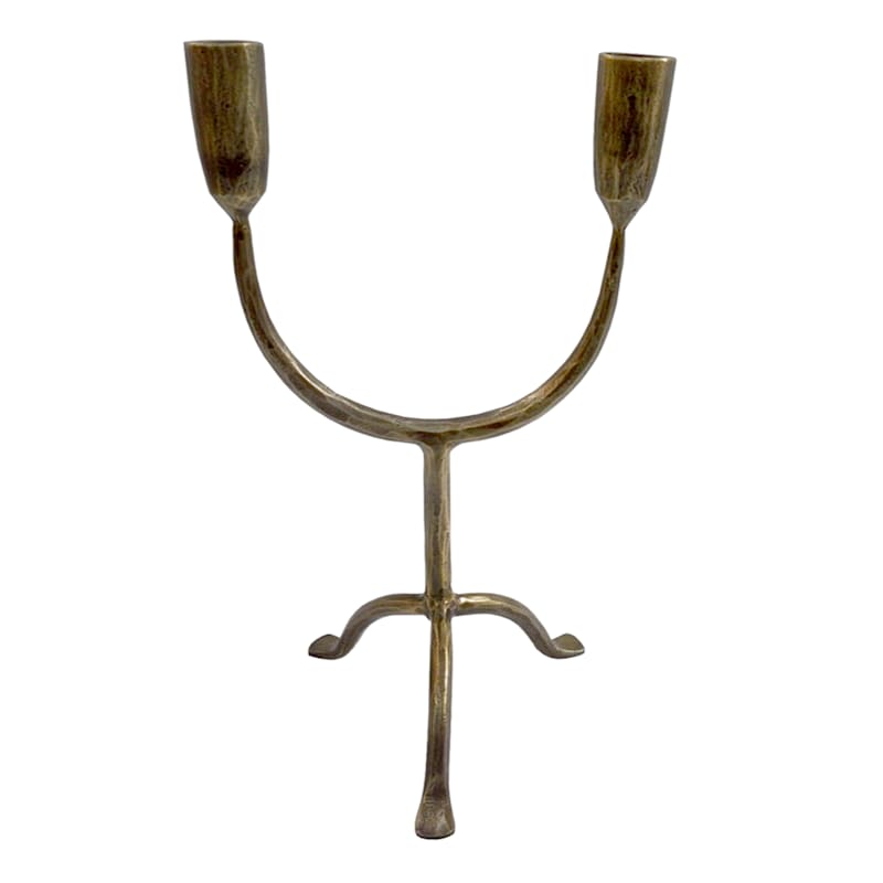 Found & Fable Antique Brass Double Taper Candle Holder, 12