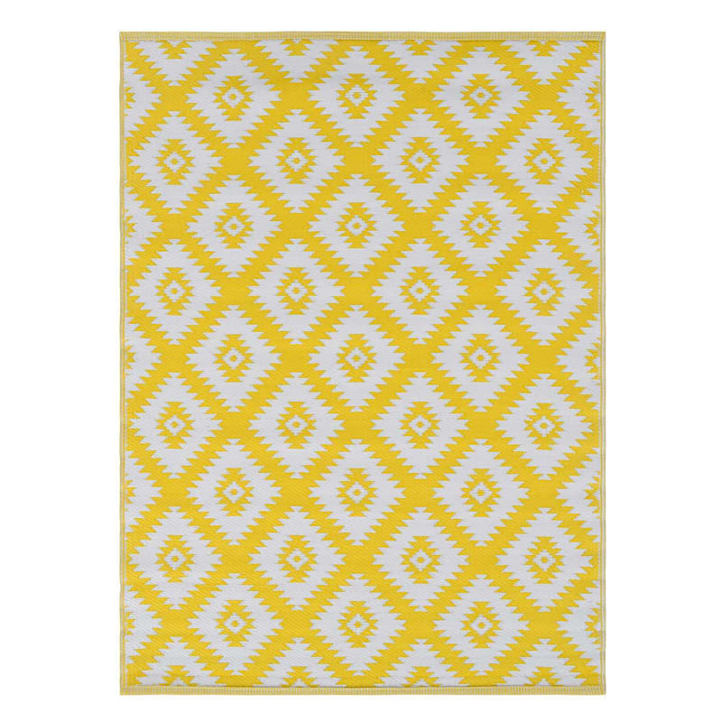 Yellow Diamond Design Plastic Outdoor Area Rug, 5x7
