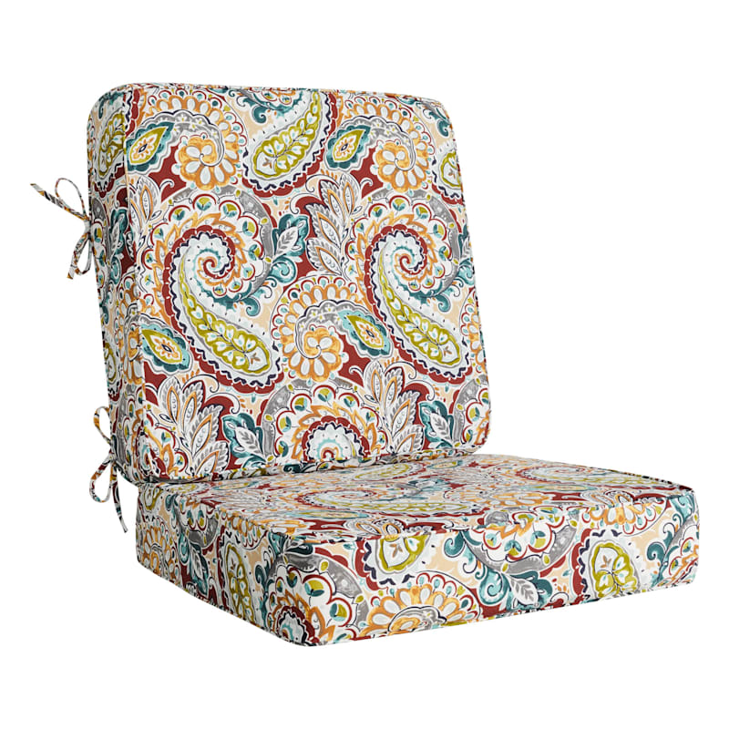 2-Piece Paisley Chili Gusseted Outdoor Deep Seat Cushion Set