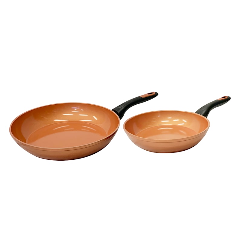 2-Pack Copper Finish Ceramic Frying Pan, 8"/10"