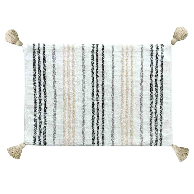 Found & Fable Canyon Natural & Grey Striped Tassel Bath Mat, 20x30