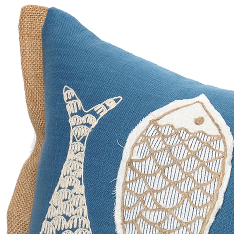 Ty Pennington Blue Fish Embroidered Oblong Throw Pillow, 14x20
