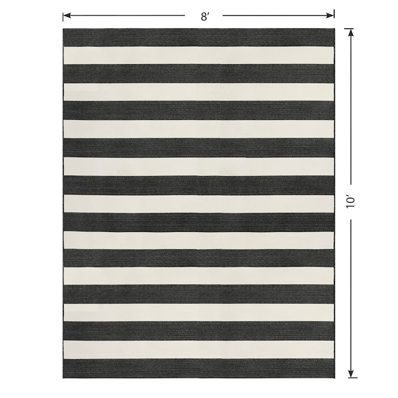 E323) Asbury Black & White Striped Indoor & Outdoor Rug