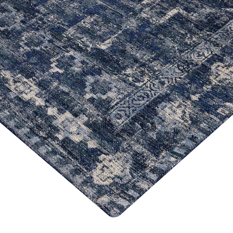 Gloria Floral Design Non-Slip Rubber Back Kitchen and Hallway Rug - Navy Blue - 23'' x 84