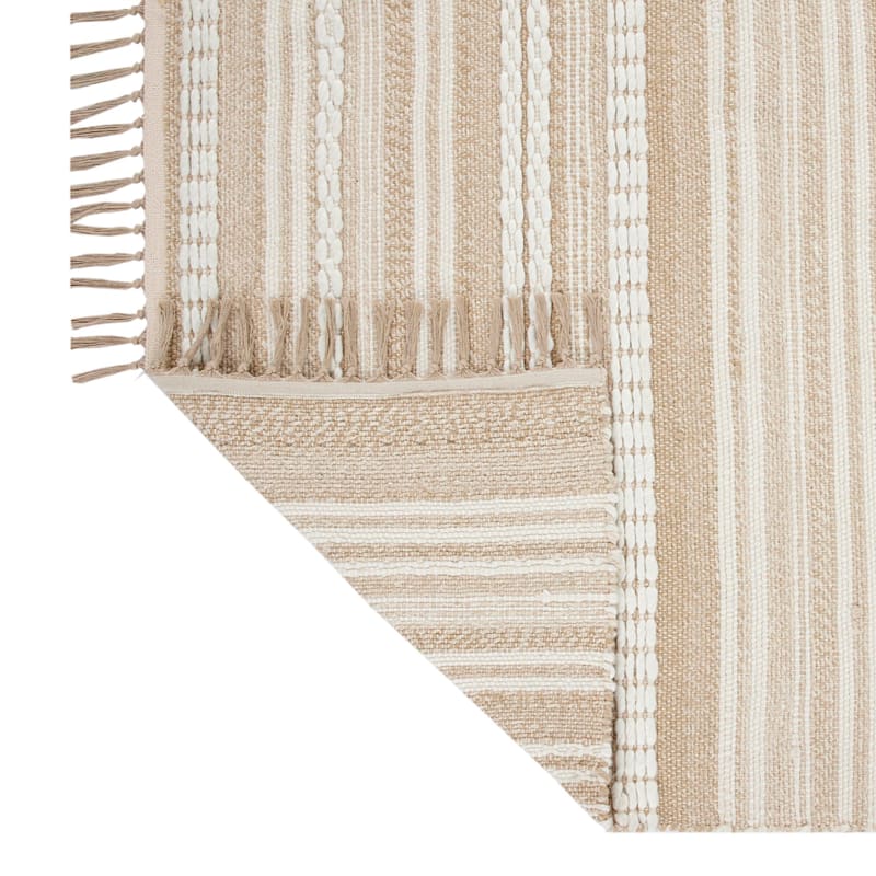 (B819) Panyer Ivory Striped Flatweave Accent Rug, 3x5