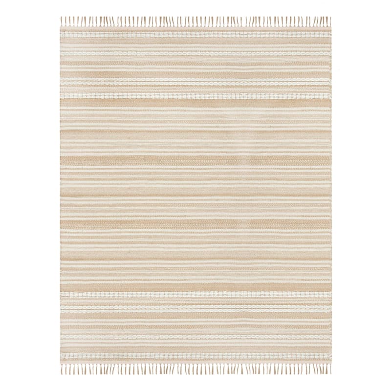 B819) Panyer Ivory Striped Flatweave Area Rug, 8x10