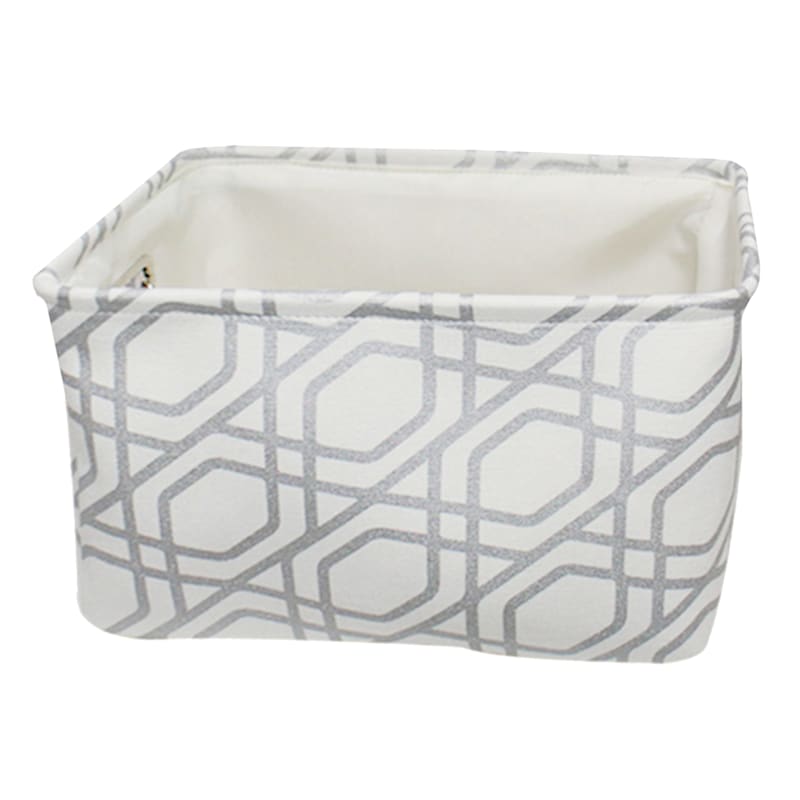 Small Rectangle Fabric Basket Geo Grey
