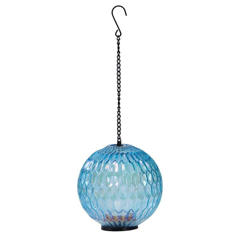 Decorative Hanging Iridescent Outdoor Lantern with Timer, Blue