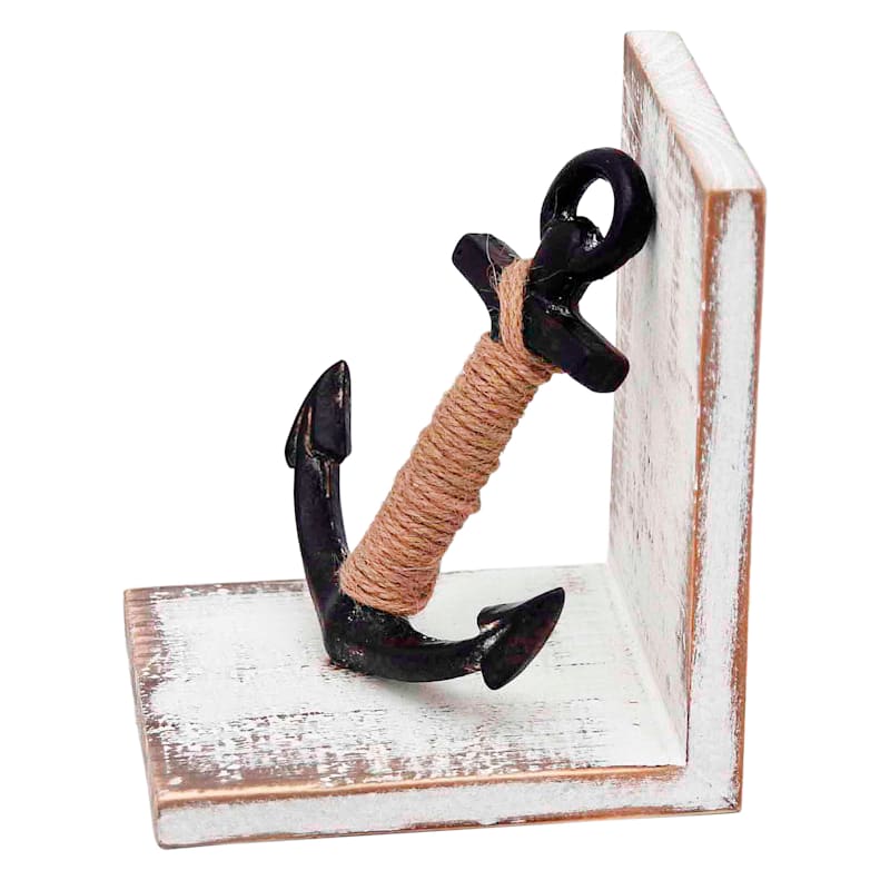 1-Piece Iron Anchor Distressed Wood Bookend, 6"