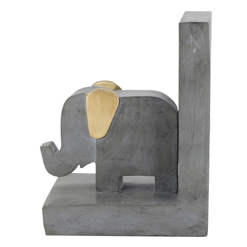 1-Piece Grey Elephant with Gold Ears Bookend, 6.6"