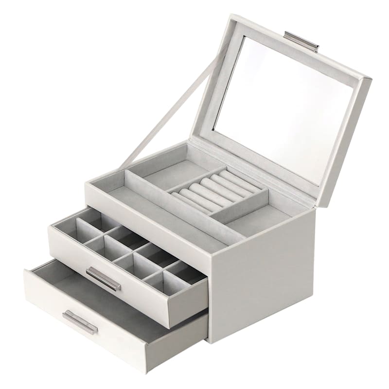 Grey Drawer Leather Jewelry Box