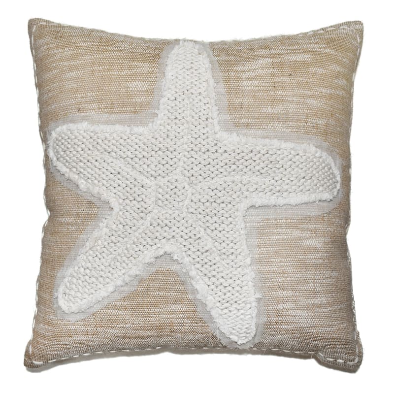 Ty Pennington Beige Starfish Embroidered Throw Pillow, 18"