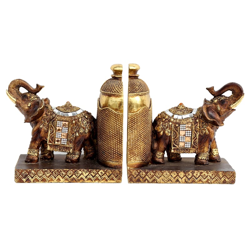 1-Piece Gold Resin Elephant Bookend, 6"