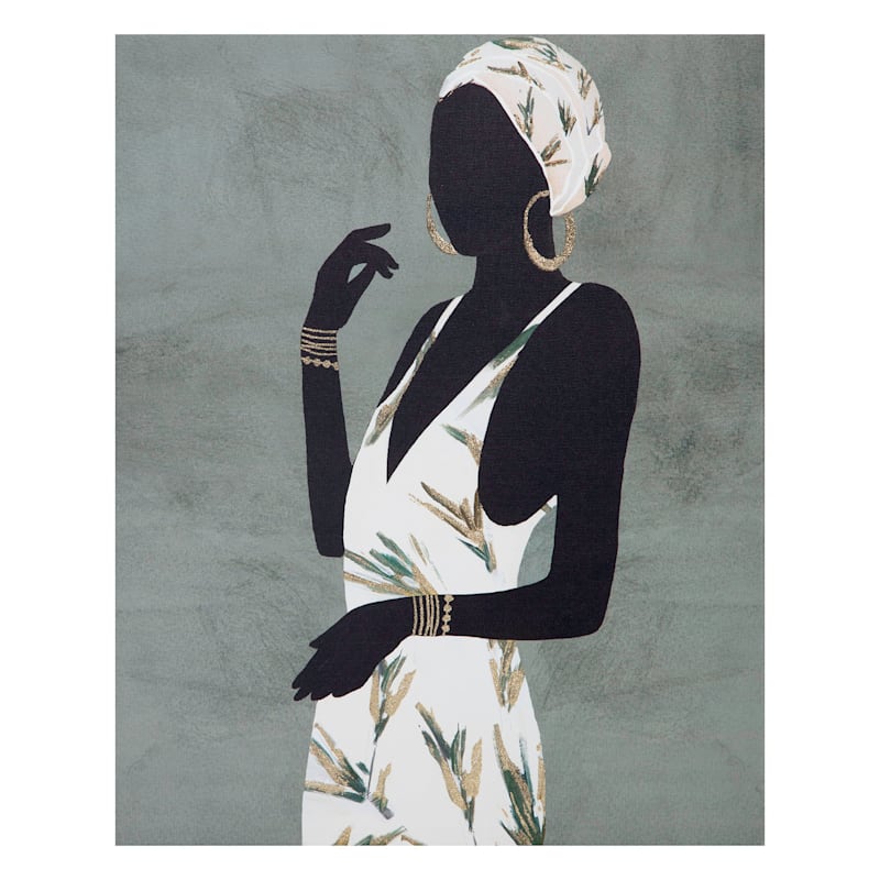 Lady In Palm Leaves Dress Canvas Wall Art, 16x20