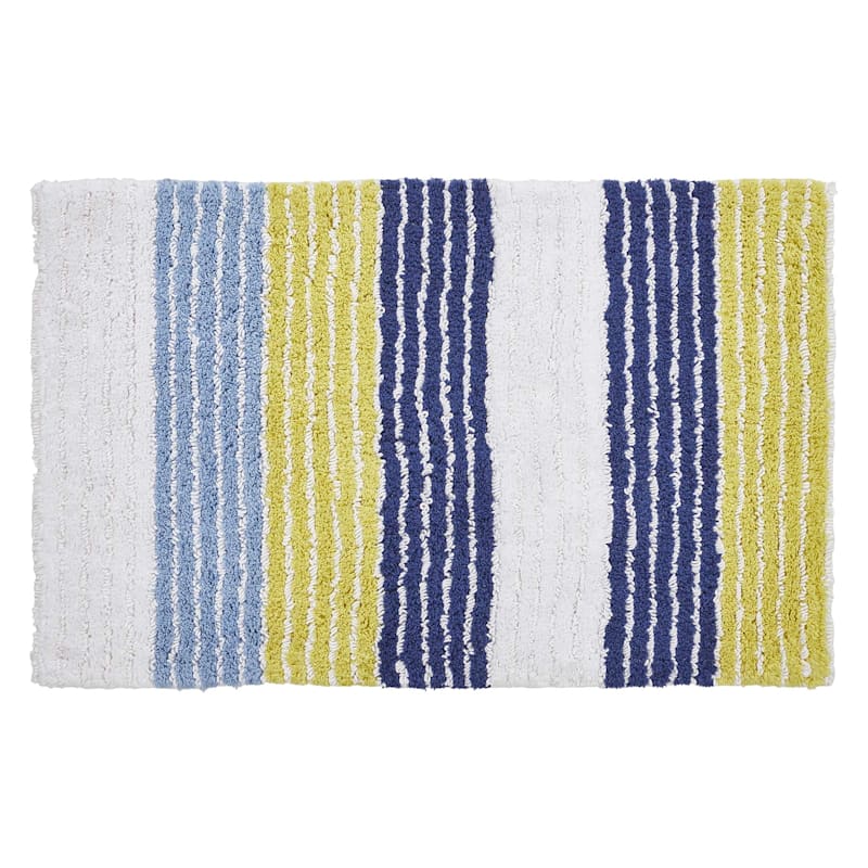 Tracey Boyd Blue & Yellow Neptune Striped Bath Mat, 20x30