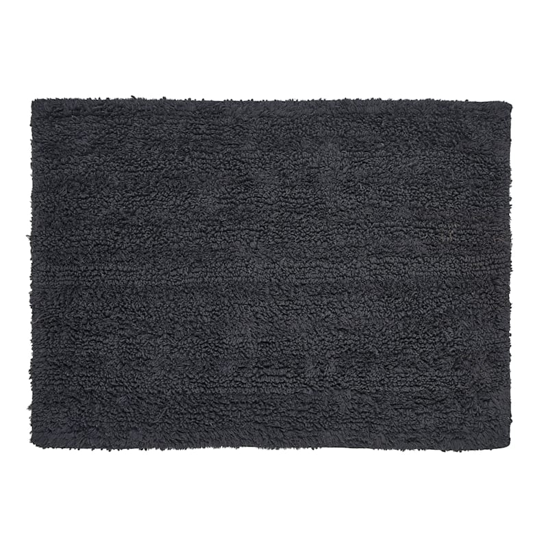 Dark Grey Cotton Reversible Bath Rug, 17x24